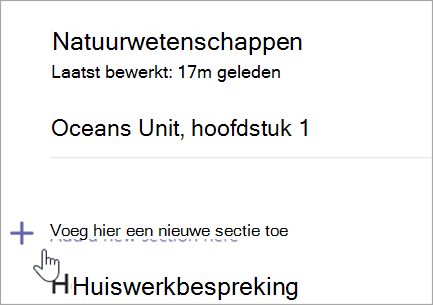 Schermafbeelding van Class Notebook-pagina met de optie om een nieuwe sectie toe te voegen.