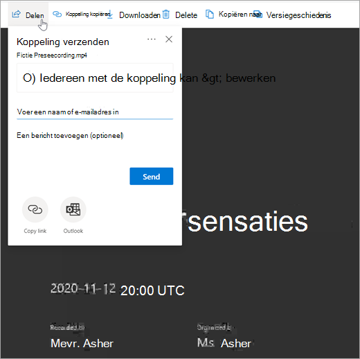 Een koppeling naar een video verzenden.