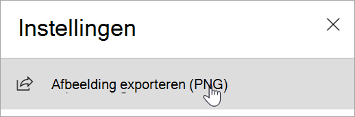 Schermopname van het deelvenster Instellingen met de optie Afbeelding exporteren (PNG).