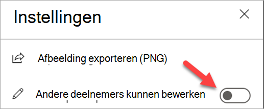Schermafbeelding van het deelvenster Instellingen met de wisselknop 'Andere deelnemers kunnen bewerken' uitgeschakeld.
