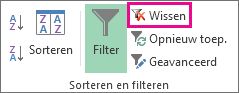 De knop Filter wissen