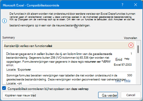Zoeken gebruiken om problemen met de compatibiliteit van Excel-werkbladen op te lossen