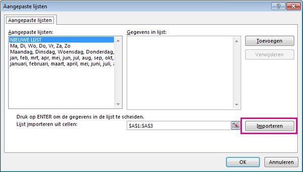 Een aangepaste lijst importeren