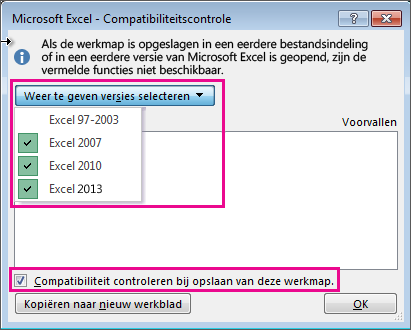 Compatibiliteitscontrole, met de versies om te controleren