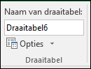De naam van een draaitabel wijzigen vanuit Hulpmiddelen > voor draaitabellen Het vak Naam van draaitabel analyseren >