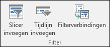 Optie voor het invoegen van een slicer vanuit Hulpmiddelen > voor draaitabellen Filter analyseren >