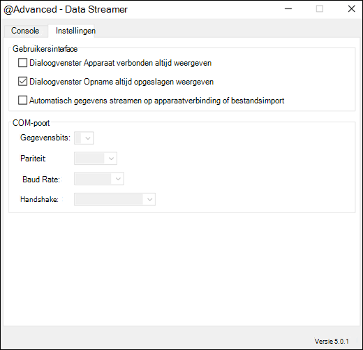Tabblad Instellingen voor de Excel Data Streamer-invoegtoepassing Geavanceerde instellingen