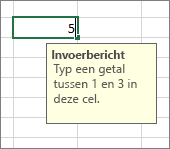 Invoerbericht weergegeven voor een cel