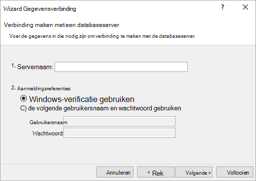 Scherm 1 van wizard Gegevensverbinding