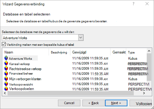 Scherm 2 van wizard Gegevensverbinding