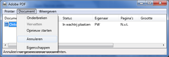 Op het menu Document klikt u op Annuleren.