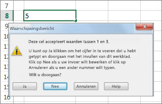Waarschuwingsbericht geeft ongeldige gegevens aan