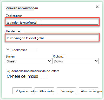 Vervang tekst of getallen in een werkmap of werkblad door op Ctrl+H te drukken