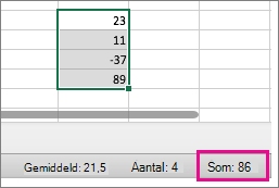 Selecteer een kolom met getallen om onder aan de pagina de som te zien