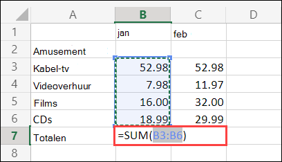 AutoSom-cel in Excel voor het web