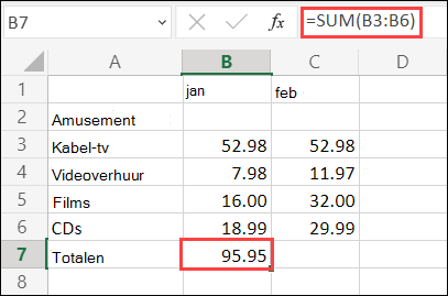 Webversie van Excel AutoSom-formule