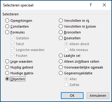 Ga naar > het dialoogvenster Speciaal