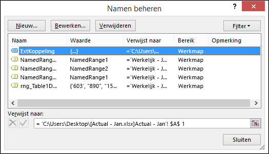 Dialoogvenster Namen beheren