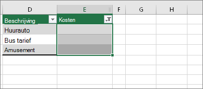 Gefilterde lege cellen geselecteerd