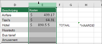 Kolom geselecteerd