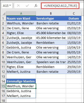 Het gebruik van UNIEK met het argument occurs_once ingesteld op waar om een lijst met namen te retourneren die slechts eenmaal voorkomen.