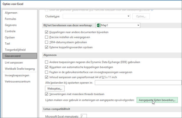 Aangepaste lijsten bewerken