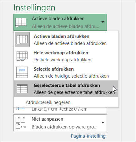 Geselecteerde tabel afdrukken
