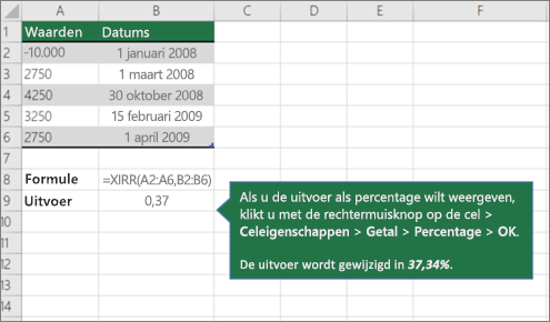 Een voorbeeld van de functie XIRR
