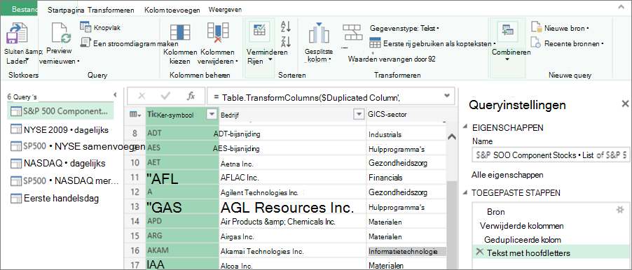 Gebruikersinterface van Query-instellingen