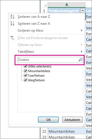 Filteren door te zoeken