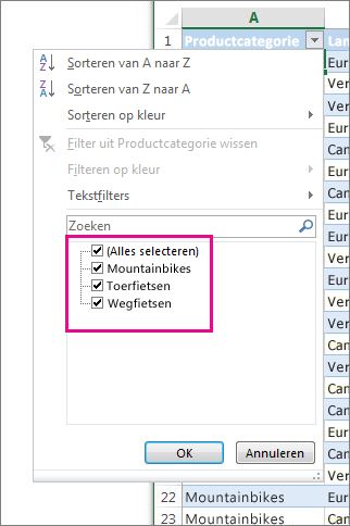 Filteren door items in een lijst te selecteren