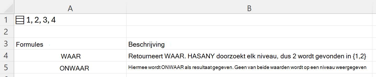 HASANY gebruiken om te zoeken in een geneste matrix die is opgeslagen in één cel