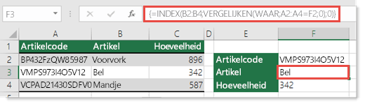 Gebruik INDEX en VERGELIJKEN om te zoeken naar waarden met meer dan 255 tekens
