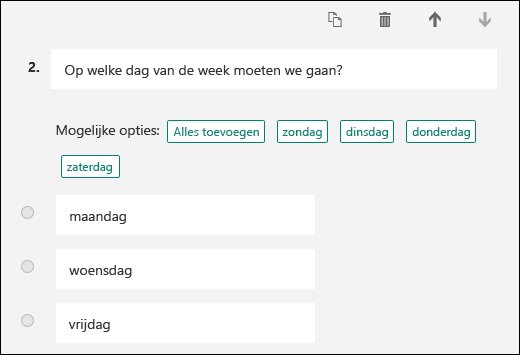 Selectie van voorgestelde antwoorden op een vraag