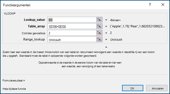 Voorbeeld van het dialoogvenster Wizard Formule.