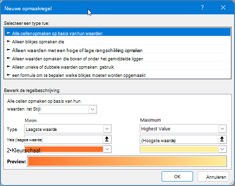 Menu Nieuwe opmaakregel