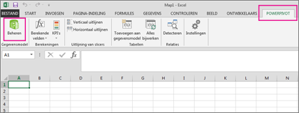 PowerPivot-tabblad en knop Beheren