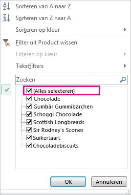 Vakje Alles selecteren in de galerie Sorteren en filteren