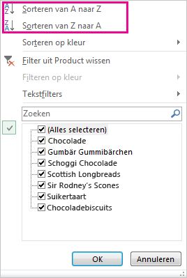 Sorteeropdrachten in de galerie Sorteren en filteren