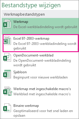 Indeling Excel 97-2003-werkmap