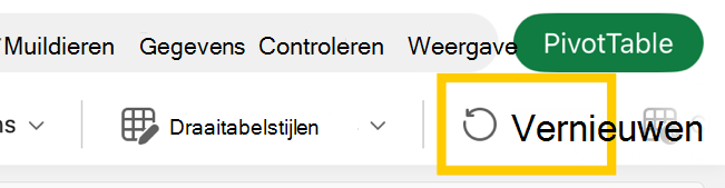 Knop Draaitabel vernieuwen op het lint op iPad.