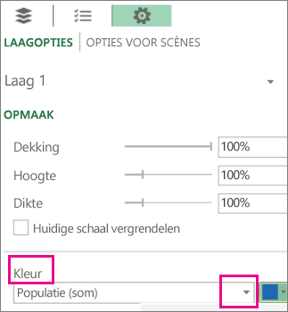 Keuzelijst Gegevensreeks voor de vervolgkeuzelijst Kleur