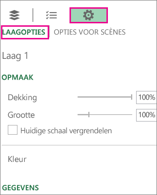 Pictogram Instellingen op het tabblad Opties voor laag