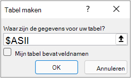 Dialoogvenster Uit tabel