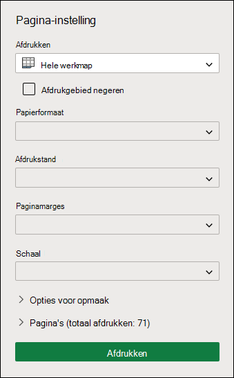 Hele werkmap afdrukken in webversie van Excel