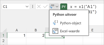 Gebruik het uitvoermenu van Python om te schakelen tussen uitvoertypen.