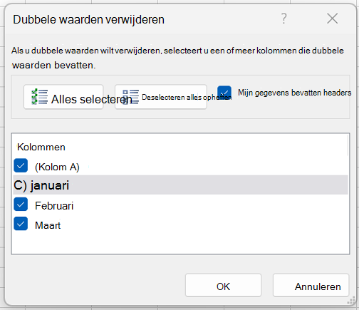 Dubbele waarden verwijderen 5