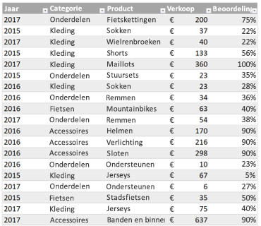 Voorbeeld Excel-tabel