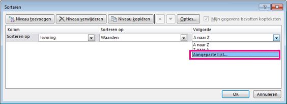 Dialoogvenster Sorteren