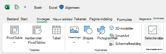 De knop Selectievakje invoegen op het tabblad Invoegen